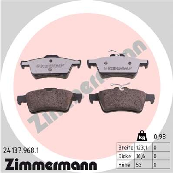 Zimmermann rd:z Brake pads for RENAULT LAGUNA III Grandtour (KT0/1) rear
