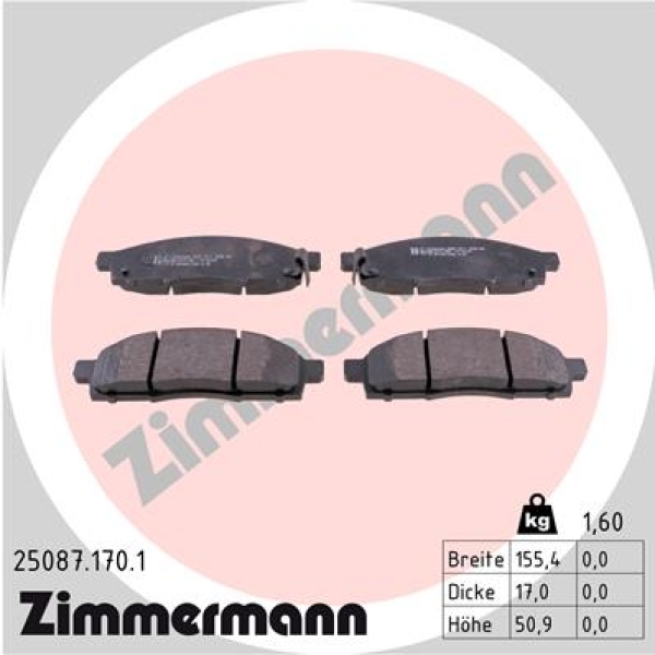 Zimmermann Brake pads for NISSAN EVALIA Bus front