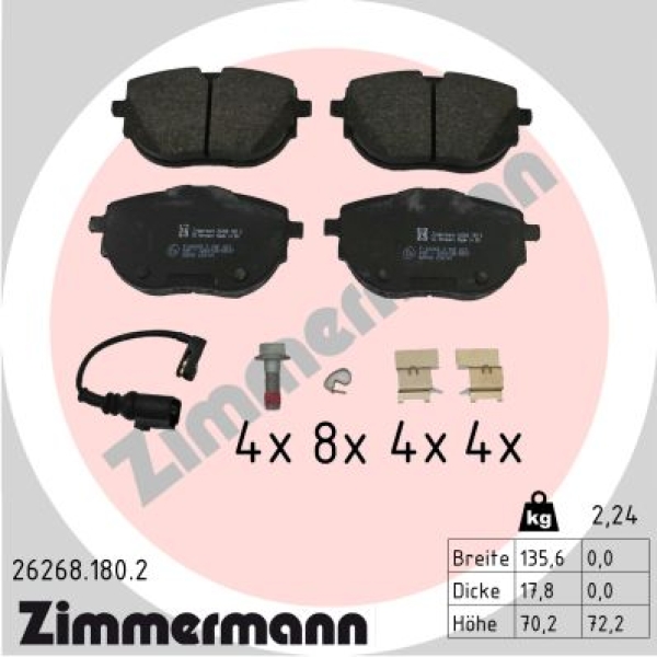 Zimmermann Bremsbeläge für VW TRANSPORTER T6 / CARAVELLE T6 Bus (SGB, SGJ, SHB, SHJ) vorne