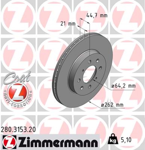 Zimmermann Brake Disc for HONDA CIVIC VII Coupe (EM2) front