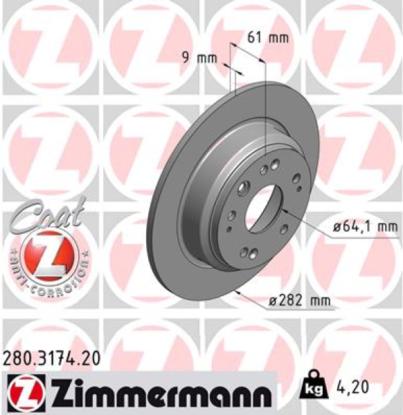 Zimmermann Bremsscheibe für HONDA ACCORD VII Tourer (CM, CN) hinten