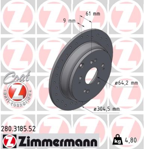 Zimmermann Sportbremsscheibe Sport Z für HONDA CR-V II (RD_) hinten