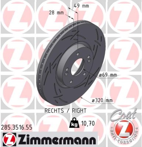 Zimmermann Brake Disc for KIA SORENTO II (XM) front right