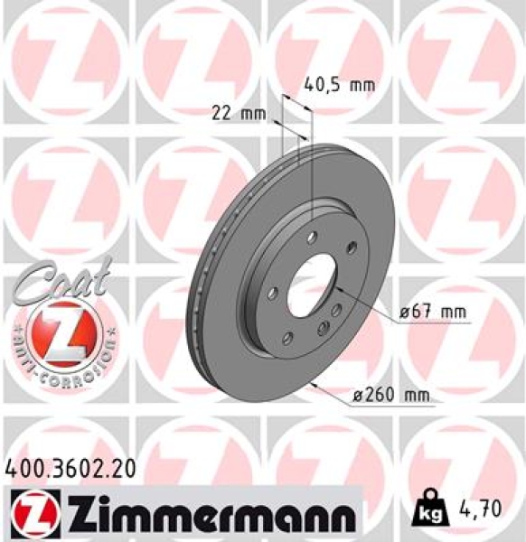 Zimmermann Bremsscheibe für MERCEDES-BENZ A-KLASSE (W168) vorne