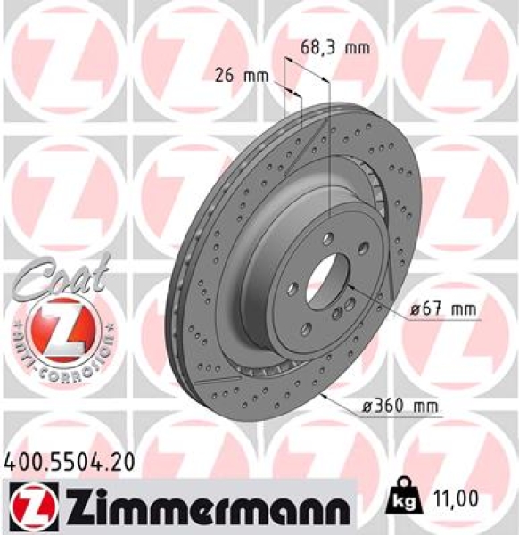 Zimmermann Brake Disc for MERCEDES-BENZ C-KLASSE Coupe (C204) rear