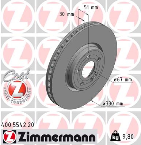 Zimmermann Brake Disc for MERCEDES-BENZ A-KLASSE (W177) front