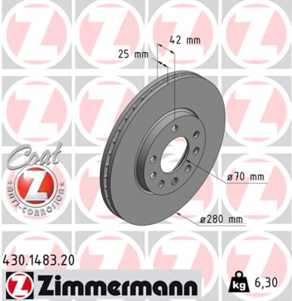 Zimmermann Brake Disc for OPEL ASTRA H Stufenheck (A04) front