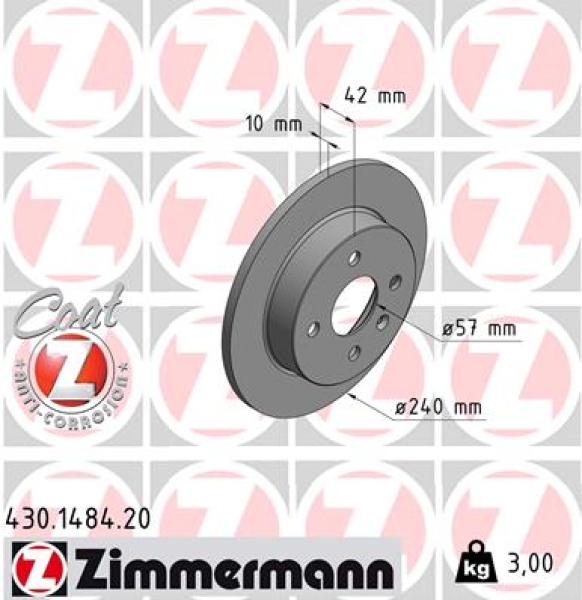 Zimmermann Brake Disc for OPEL ASTRA G Kasten (F70) rear