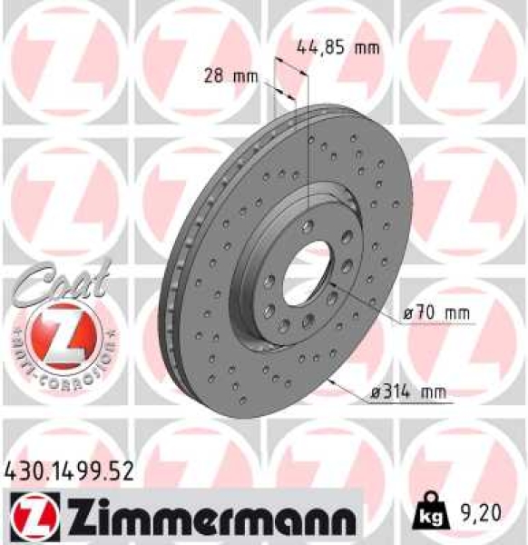 Zimmermann Sport Brake Disc for OPEL SIGNUM CC (Z03) front