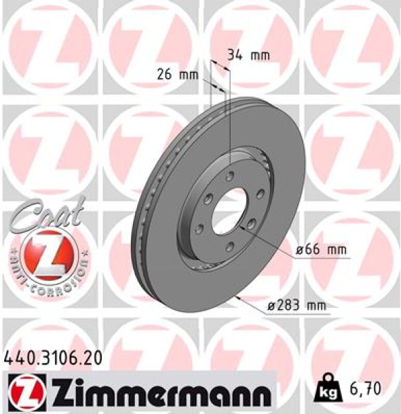 Zimmermann Brake Disc for CITROËN C4 Coupe (LA_) front