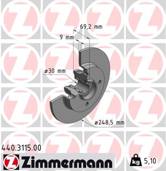 Zimmermann Brake Disc for CITROËN C4 I (LC_) rear