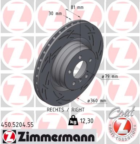 Zimmermann Sportbremsscheibe Black Z für LAND ROVER RANGE ROVER III (L322) vorne rechts