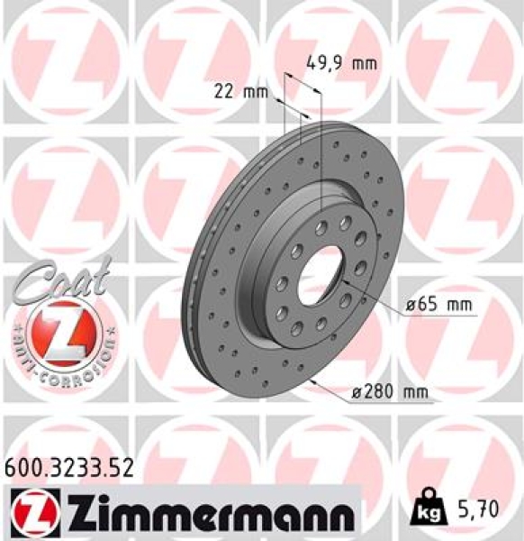 Zimmermann Sport Brake Disc for SEAT ALTEA XL (5P5, 5P8) front