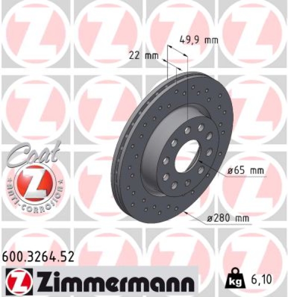 Zimmermann Sportbremsscheibe Sport Z für VW BEETLE Cabriolet (5C7, 5C8) vorne